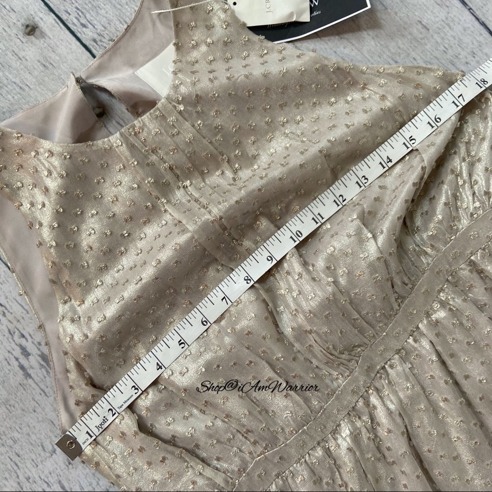 J.Crew Collection NWT Champagne Metallic Clip Dot Midi Dress shop@iAmWarrior - Picture 3 of 8